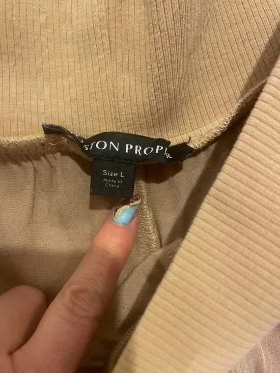 Boston Proper Satin Cargo Joggers in Light Taupe - Picture 2 of 3